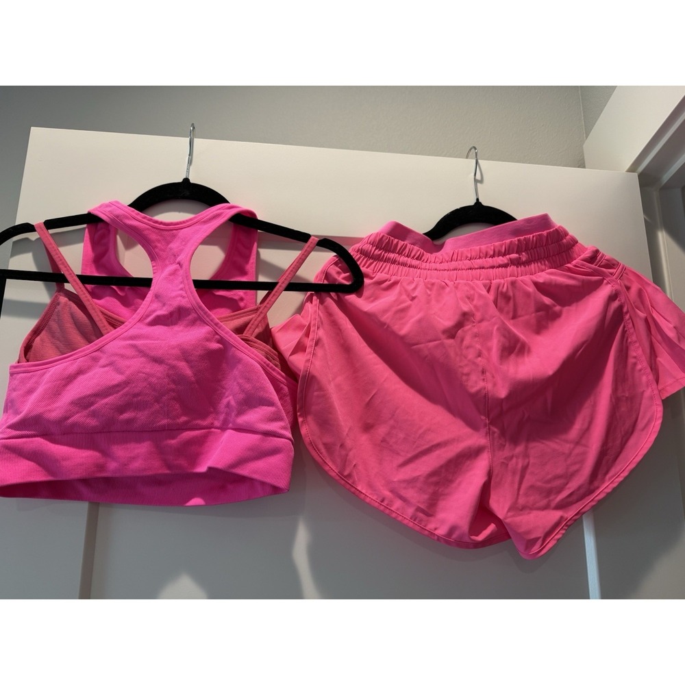 Sporty Athleisure JoyLab Hot Pink Sports Bra Running Shorts Set S/XS - Picture 6 of 8